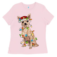Bubblegum Pink Chihuahua with christmas lights Ladies Tee - RanaPortraitStore