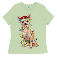 Matcha Chihuahua with christmas lights Ladies Tee - RanaPortraitStore