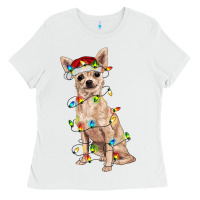 White Chihuahua with christmas lights Ladies Tee - RanaPortraitStore