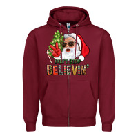 Burgundy Don't Stop Believing Santa Zipper Hoodie - BundleAndBundleShop