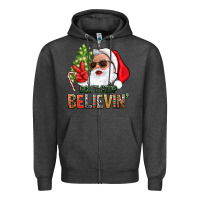 Charcoal Heather Don't Stop Believing Santa Zipper Hoodie - BundleAndBundleShop