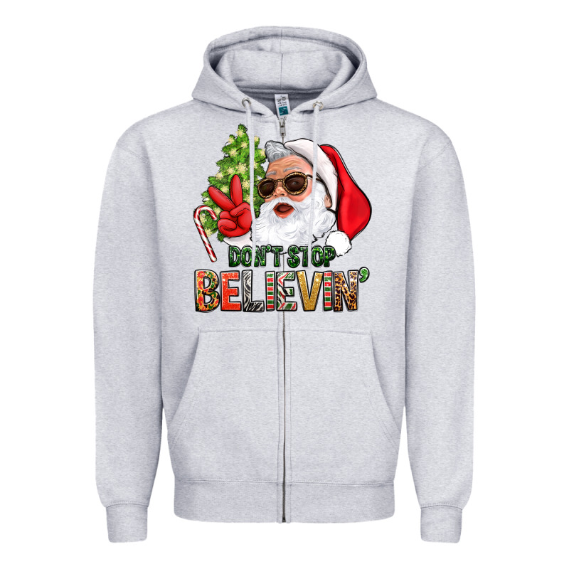 Don't Stop Believing Santa Zipper Hoodie by BundleAndBundleShop | Teevron
