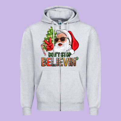 Don't Stop Believing Santa Zipper Hoodie Designed By Bundleandbundleshop