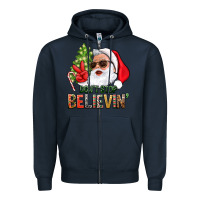 Navy Don't Stop Believing Santa Zipper Hoodie - BundleAndBundleShop