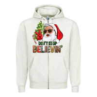 Oatmeal Heather Don't Stop Believing Santa Zipper Hoodie - BundleAndBundleShop