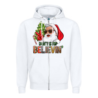 White Don't Stop Believing Santa Zipper Hoodie - BundleAndBundleShop