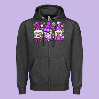 Purple Winter Gnomies Zipper Hoodie Designed By Bundleandbundleshop