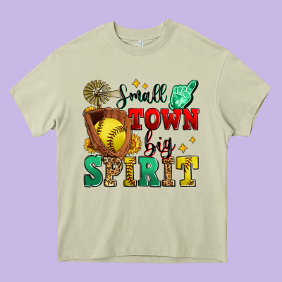 Small Town Big Spirit Softball Heavy Core Tee Designed By Zillion Design Studio