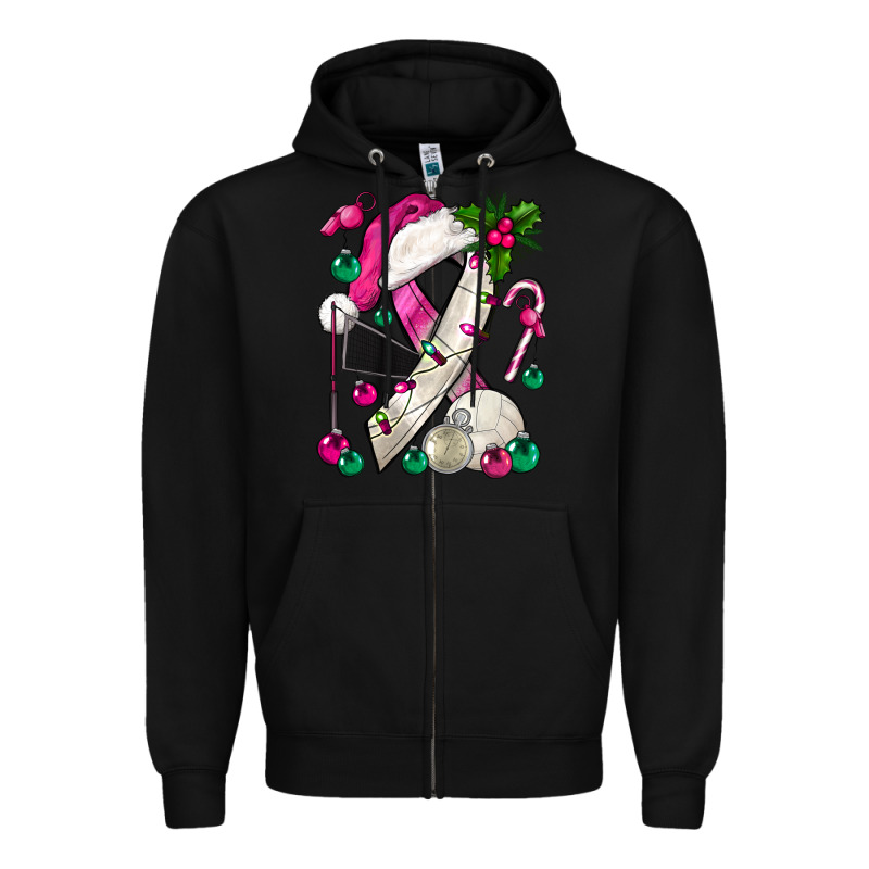 Pink Christmas Breast Cancer Ribbon Volleyball Zipper Hoodie by BundleAndBundleShop | Teevron