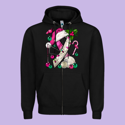 Pink Christmas Breast Cancer Ribbon Volleyball Zipper Hoodie Designed By Bundleandbundleshop