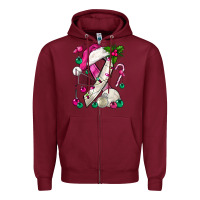 Burgundy Pink Christmas Breast Cancer Ribbon Volleyball Zipper Hoodie - BundleAndBundleShop