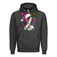 Charcoal Heather Pink Christmas Breast Cancer Ribbon Volleyball Zipper Hoodie - BundleAndBundleShop