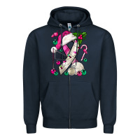 Navy Pink Christmas Breast Cancer Ribbon Volleyball Zipper Hoodie - BundleAndBundleShop