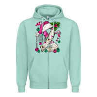 Seafoam Pink Christmas Breast Cancer Ribbon Volleyball Zipper Hoodie - BundleAndBundleShop