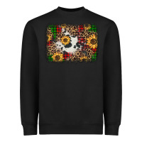 Black distressed christmas sunflowers leopard cowhide background Heavyweight Sweatshirt - Jasminsmagicworld