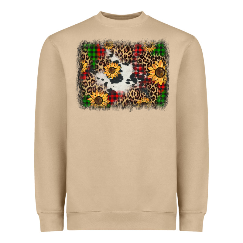 Distressed Christmas Sunflowers Leopard Cowhide Background Heavyweight Sweatshirt by Jasminsmagicworld | Teevron