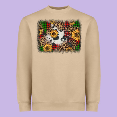 Distressed Christmas Sunflowers Leopard Cowhide Background Heavyweight Sweatshirt Designed By Jasminsmagicworld