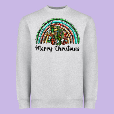 Merry Christmas Cactus Rainbow Heavyweight Sweatshirt Designed By Barkaloodesign