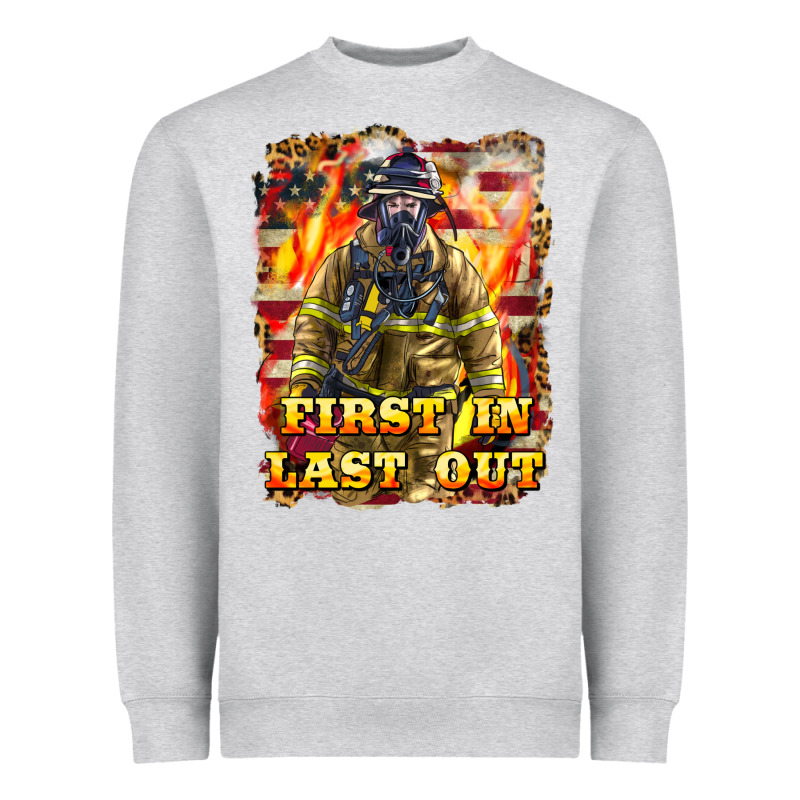 First In Last Out Firefighter Heavyweight Sweatshirt by LillyAllenDesigns | Teevron