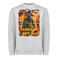 Heather Grey First In last Out Firefighter Heavyweight Sweatshirt - LillyAllenDesigns