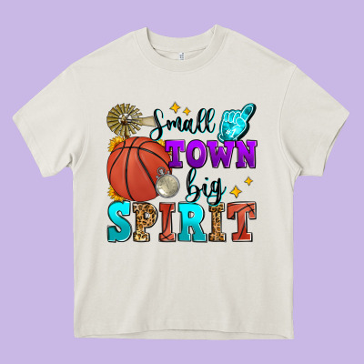 Small Town Big Spirit Basketball Heavy Core Tee Designed By Zillion Design Studio