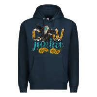 Navy Cow Junkie with Cow Premium Hoodie - texasbilliewilder