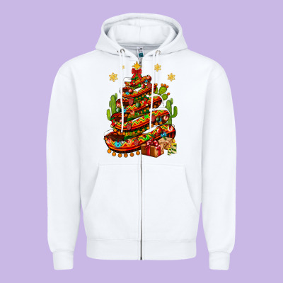 Christmas Feliz Navidad Sombrero Tree Zipper Hoodie Designed By Bundleandbundleshop
