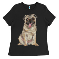 Black pug Ladies Tee - RanaPortraitStore