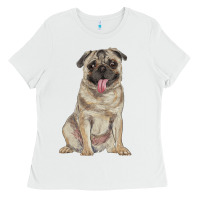 White pug Ladies Tee - RanaPortraitStore