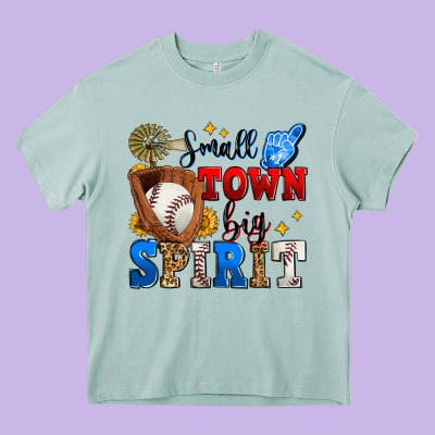 Small Town Big Spirit Baseball Heavy Core Tee Designed By Zillion Design Studio