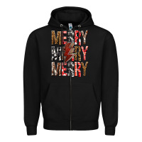 Black Merry Merry Merry Christmas Lightning Bolt Zipper Hoodie - BundleAndBundleShop