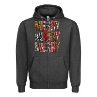 Charcoal Heather Merry Merry Merry Christmas Lightning Bolt Zipper Hoodie - BundleAndBundleShop