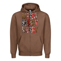 Chestnut Merry Merry Merry Christmas Lightning Bolt Zipper Hoodie - BundleAndBundleShop