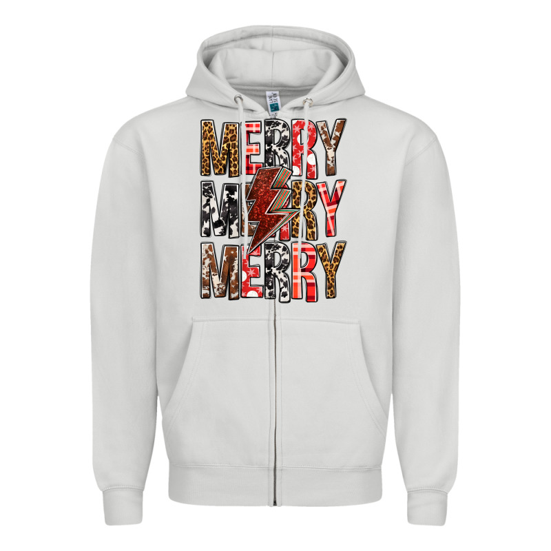 Merry Merry Merry Christmas Lightning Bolt Zipper Hoodie by BundleAndBundleShop | Teevron