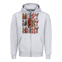 Heather Grey Merry Merry Merry Christmas Lightning Bolt Zipper Hoodie - BundleAndBundleShop