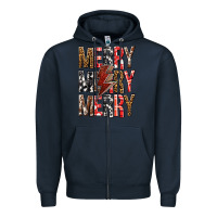 Navy Merry Merry Merry Christmas Lightning Bolt Zipper Hoodie - BundleAndBundleShop
