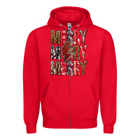Red Merry Merry Merry Christmas Lightning Bolt Zipper Hoodie - BundleAndBundleShop