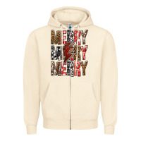 Sandshell Merry Merry Merry Christmas Lightning Bolt Zipper Hoodie - BundleAndBundleShop