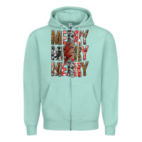 Seafoam Merry Merry Merry Christmas Lightning Bolt Zipper Hoodie - BundleAndBundleShop