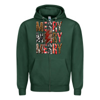 Sports Green Merry Merry Merry Christmas Lightning Bolt Zipper Hoodie - BundleAndBundleShop