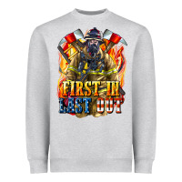 Heather Grey First In last Out American Firefighter Heavyweight Sweatshirt - LillyAllenDesigns