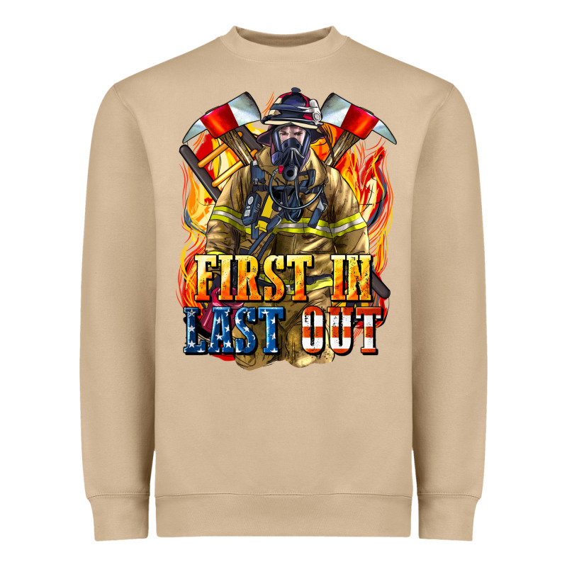 First In Last Out American Firefighter Heavyweight Sweatshirt by LillyAllenDesigns | Teevron