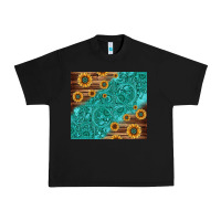 Black Tooled Leather And Sunflowers Urban Heavy Tee - Jasminsmagicworld