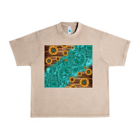 French Oak Tooled Leather And Sunflowers Urban Heavy Tee - Jasminsmagicworld