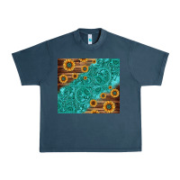 Midnight Navy Tooled Leather And Sunflowers Urban Heavy Tee - Jasminsmagicworld