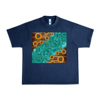 Navy Tooled Leather And Sunflowers Urban Heavy Tee - Jasminsmagicworld