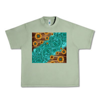 Oil Green Tooled Leather And Sunflowers Urban Heavy Tee - Jasminsmagicworld