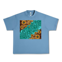 Pebble Blue Tooled Leather And Sunflowers Urban Heavy Tee - Jasminsmagicworld
