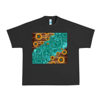 Pigment Black Tooled Leather And Sunflowers Urban Heavy Tee - Jasminsmagicworld