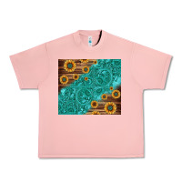 Salmon Tooled Leather And Sunflowers Urban Heavy Tee - Jasminsmagicworld